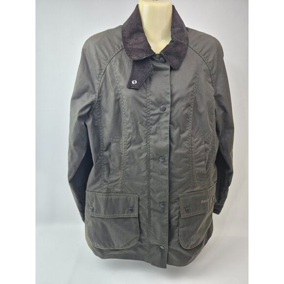 Barbour Women's Olive Beadnell Water Resistant Waxed Cotton Wax Jacket Size 8 US - Picture 1 of 5